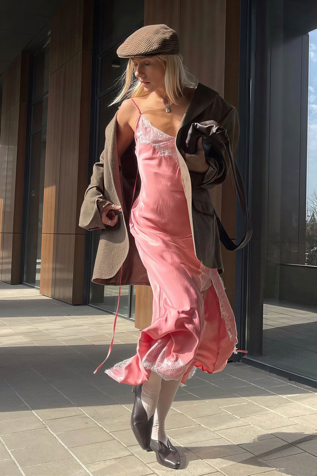 Women's Satin Lace Trim Maxi Dress Spaghetti Strap High Slit Elegant Slip Dress - Seldom Seen Styles
