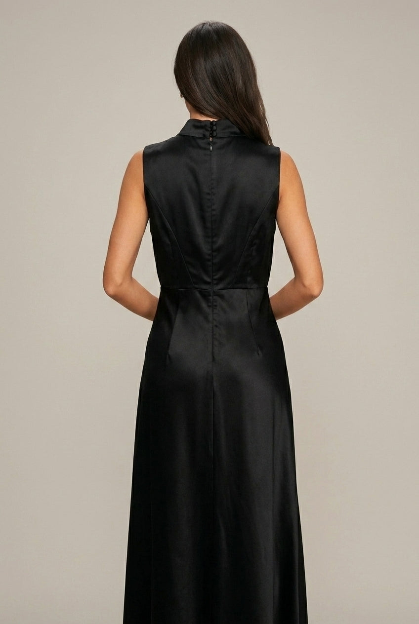 Women's Satin Maxi Dress Mock Neck - Seldom Seen Styles