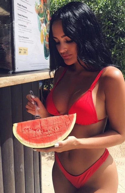 Maillot de bain deux pièces sexy pour femme, string, bretelles doubles, joli triangle