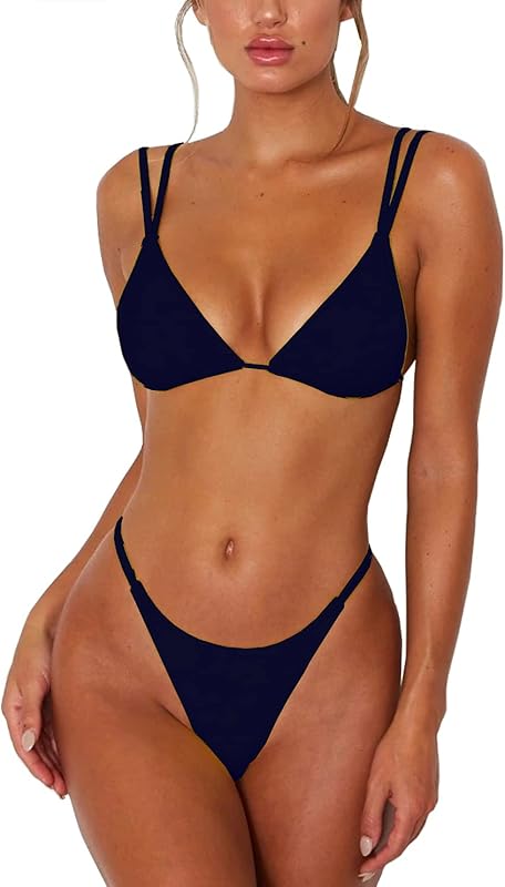 Women's Sexy Thong Bottom Two Piece Bikini Double Shoulder Straps Cute Swimsuit Triangle Bathing - Seldom Seen Styles