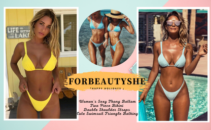 Maillot de bain deux pièces sexy pour femme, string, bretelles doubles, joli triangle