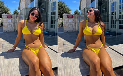 Maillot de bain deux pièces sexy pour femme, string, bretelles doubles, joli triangle