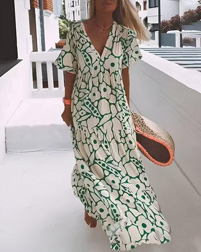 Damen lockeres, fließendes Minikleid mit Print für Urlaub und Resort