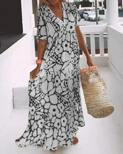 Damen lockeres, fließendes Minikleid mit Print für Urlaub und Resort