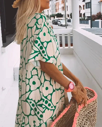 Damen lockeres, fließendes Minikleid mit Print für Urlaub und Resort
