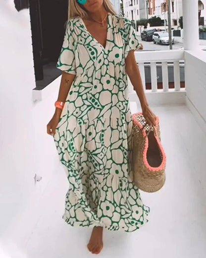 Damen lockeres, fließendes Minikleid mit Print für Urlaub und Resort
