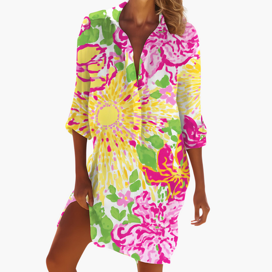 Women's Shirt Dress with Long Sleeves and Button Placket - Seldom Seen Styles