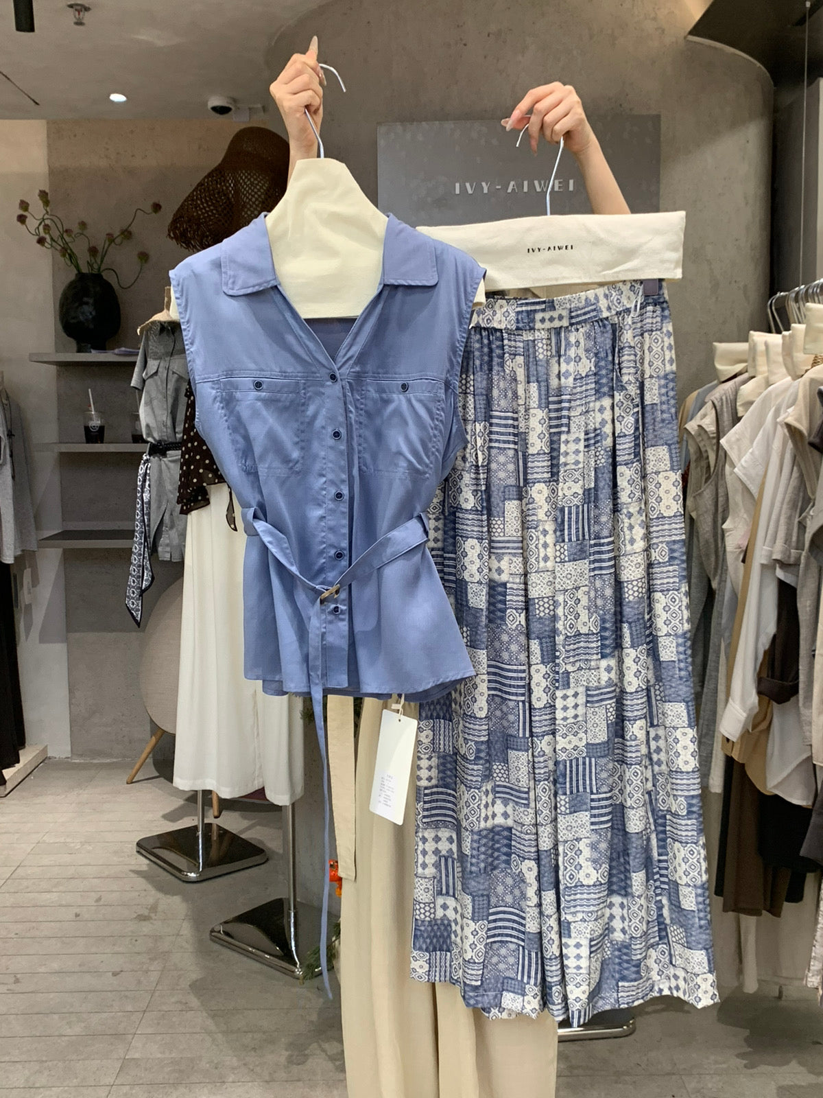 Women's Sleeveless Collar Shirt Patchwork Print Wide-Leg Pants Two-Piece Set Boho Summer Vacation Resort Outfit - Seldom Seen Styles