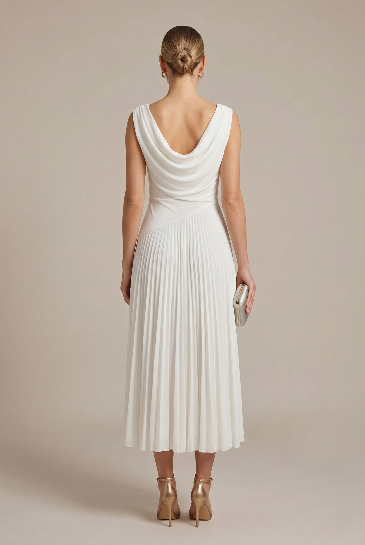 Women's Sleeveless Draped Neckline Pleated Midi Dress - Seldom Seen Styles