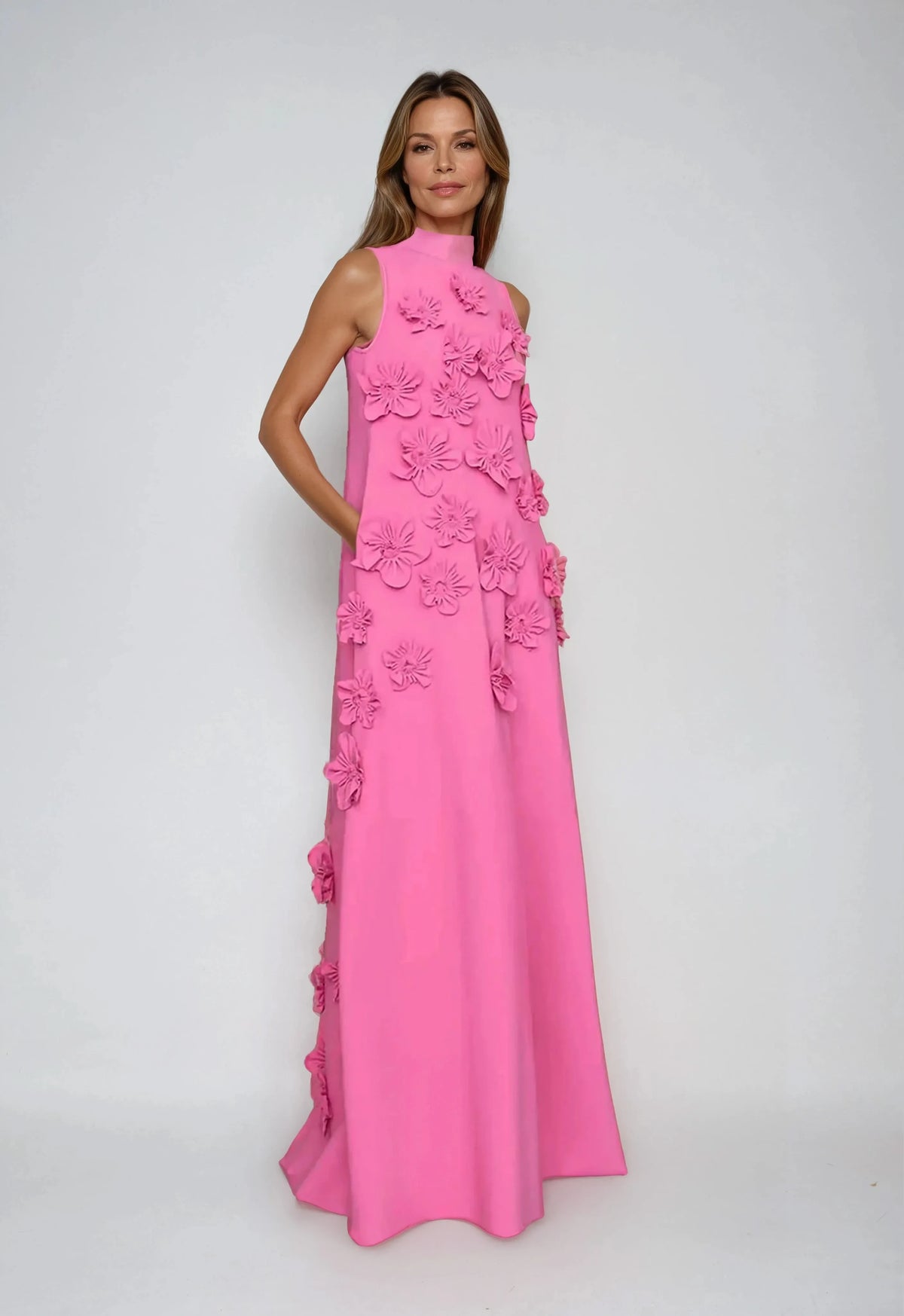 Women's Sleeveless Floral Embellished Maxi Dress Elegant Formal Gown Summer Wedding Guest Evening - Seldom Seen Styles