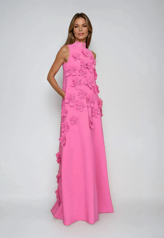 Women's Sleeveless Floral Embellished Maxi Dress Elegant Formal Gown Summer Wedding Guest Evening - Seldom Seen Styles