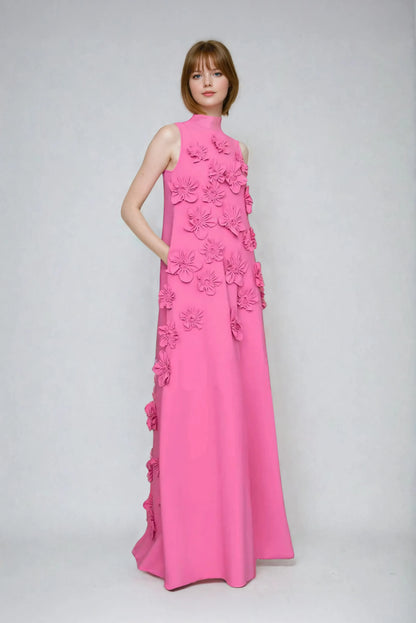 Women's Sleeveless Floral Embellished Maxi Dress Elegant Formal Gown Summer Wedding Guest Evening