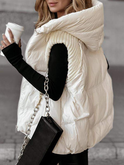 Manteau gilet en coton tricoté patchwork sans manches pour femme