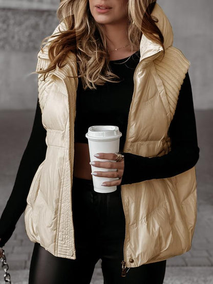 Manteau gilet en coton tricoté patchwork sans manches pour femme