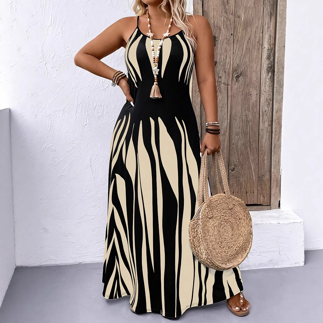 Women's Sleeveless Maxi Dress Abstract Print Halter Neck Summer Beach Dress Vacation Resort Wear Dress - Seldom Seen Styles