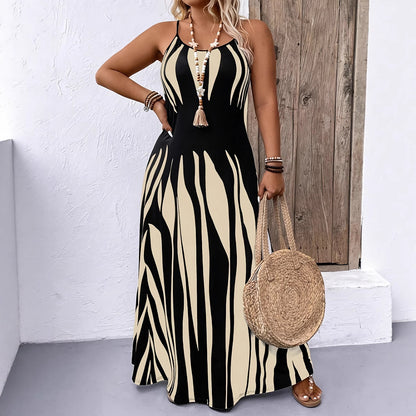 Women's Sleeveless Maxi Dress Abstract Print Halter Neck Summer Beach Dress Vacation Resort Wear Dress