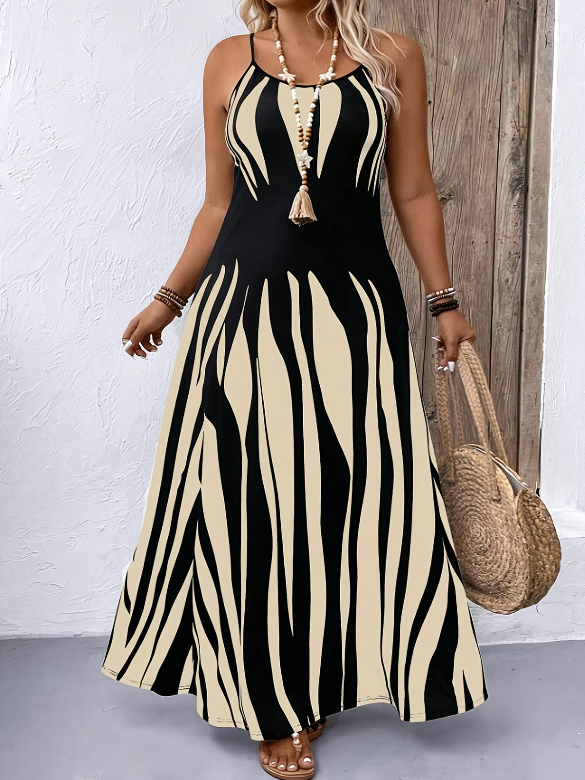 Women's Sleeveless Maxi Dress Abstract Print Halter Neck Summer Beach Dress Vacation Resort Wear Dress - Seldom Seen Styles