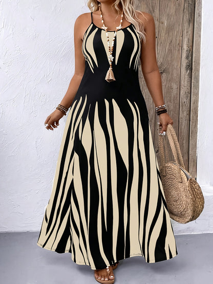 Women's Sleeveless Maxi Dress Abstract Print Halter Neck Summer Beach Dress Vacation Resort Wear Dress
