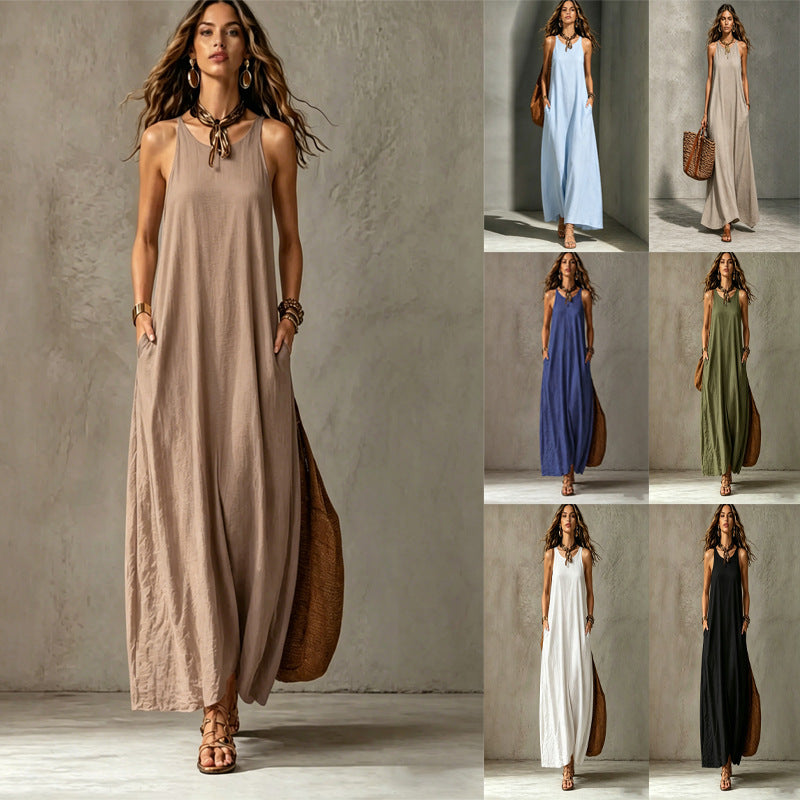 Women's Sleeveless Maxi Dress Casual Loose Fit Summer Sundress Elegant Solid Color Flowy Beach Vacation Dress - Seldom Seen Styles