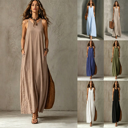 Women's Sleeveless Maxi Dress Casual Loose Fit Summer Sundress Elegant Solid Color Flowy Beach Vacation Dress