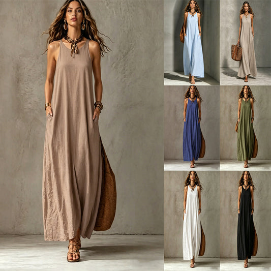 Women's Sleeveless Maxi Dress Casual Loose Fit Summer Sundress Elegant Solid Color Flowy Beach Vacation Dress - Seldom Seen Styles