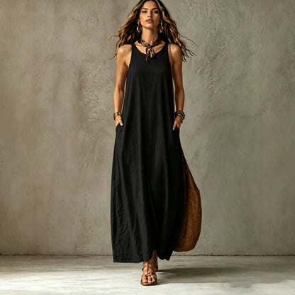 Women's Sleeveless Maxi Dress Casual Loose Fit Summer Sundress Elegant Solid Color Flowy Beach Vacation Dress