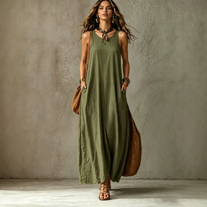 Women's Sleeveless Maxi Dress Casual Loose Fit Summer Sundress Elegant Solid Color Flowy Beach Vacation Dress