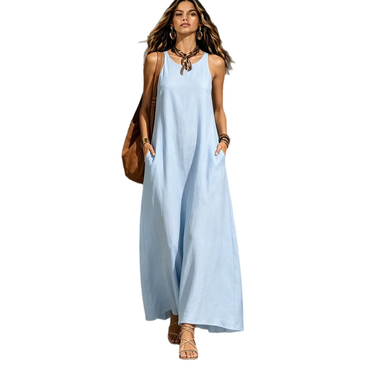 Women's Sleeveless Maxi Dress Casual Loose Fit Summer Sundress Elegant Solid Color Flowy Beach Vacation Dress - Seldom Seen Styles