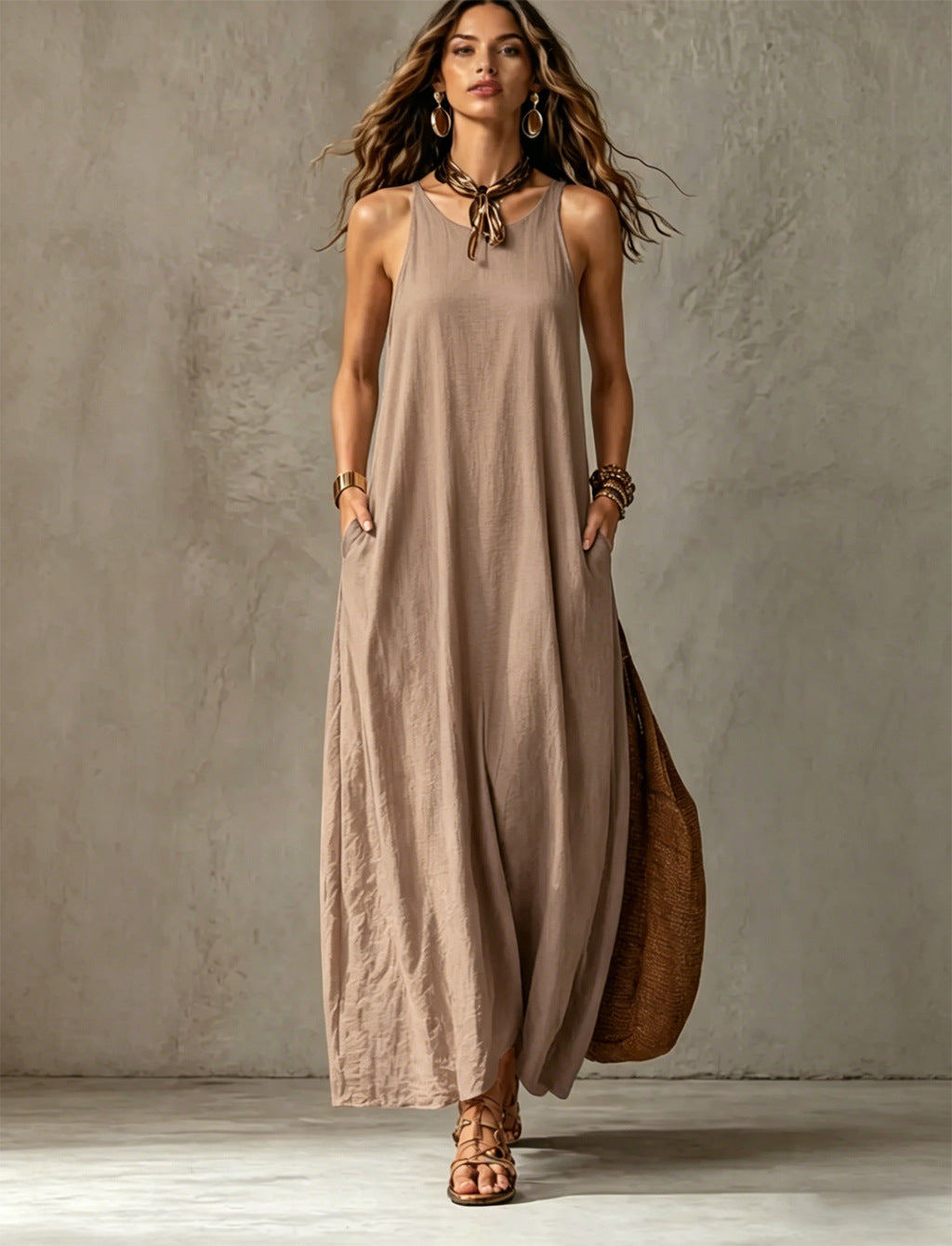 Women's Sleeveless Maxi Dress Casual Loose Fit Summer Sundress Elegant Solid Color Flowy Beach Vacation Dress - Seldom Seen Styles