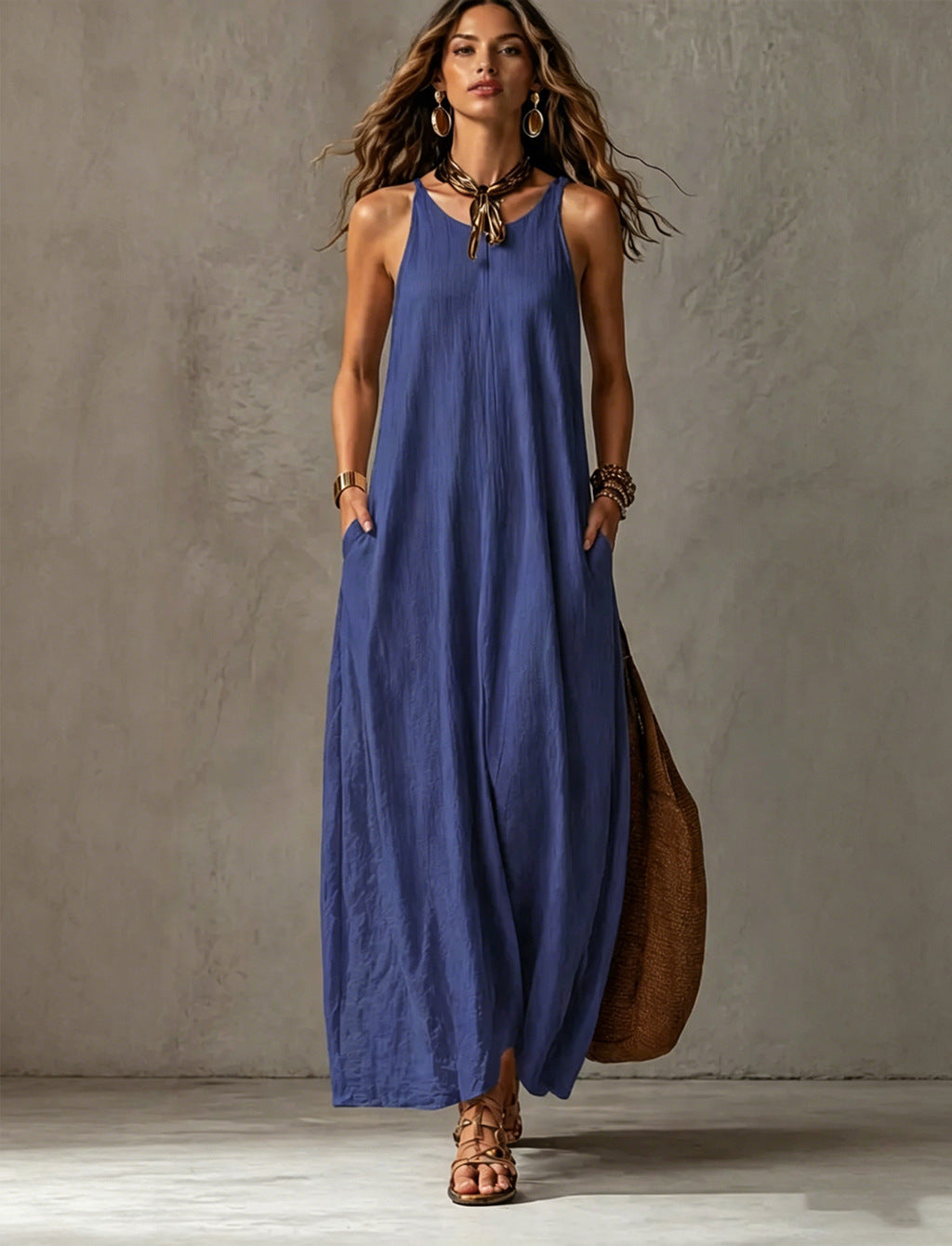 Women's Sleeveless Maxi Dress Casual Loose Fit Summer Sundress Elegant Solid Color Flowy Beach Vacation Dress - Seldom Seen Styles