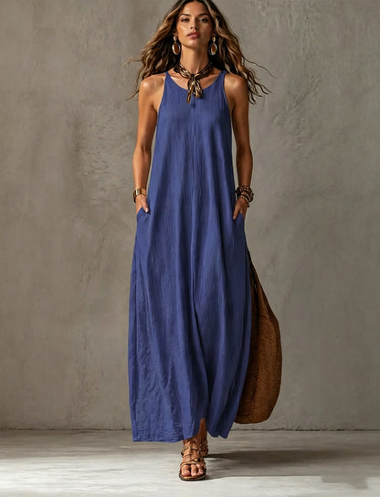 Women's Sleeveless Maxi Dress Casual Loose Fit Summer Sundress Elegant Solid Color Flowy Beach Vacation Dress