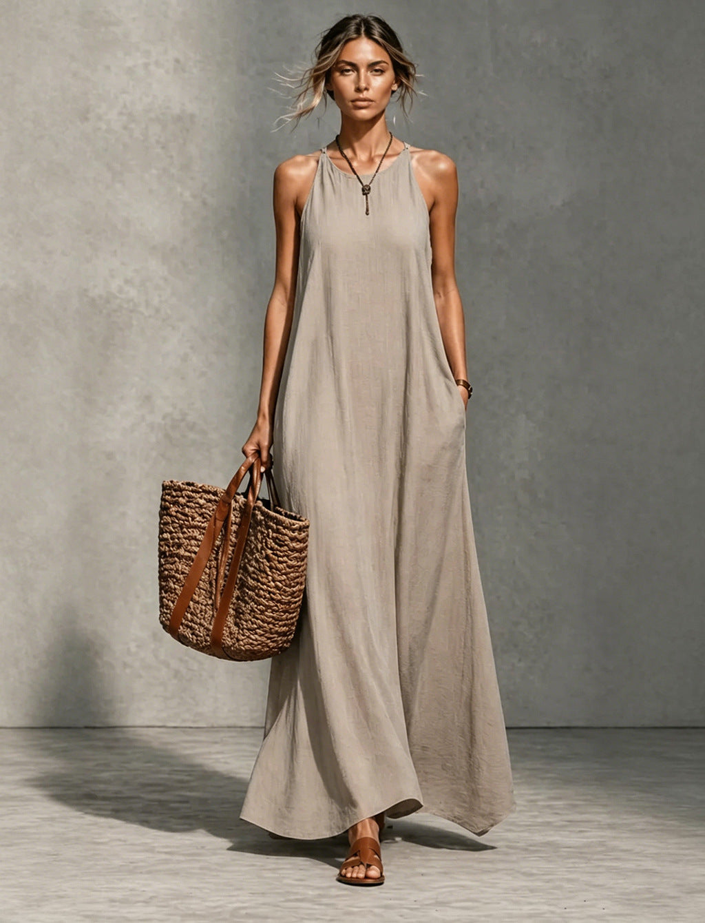 Women's Sleeveless Maxi Dress Casual Loose Fit Summer Sundress Elegant Solid Color Flowy Beach Vacation Dress - Seldom Seen Styles