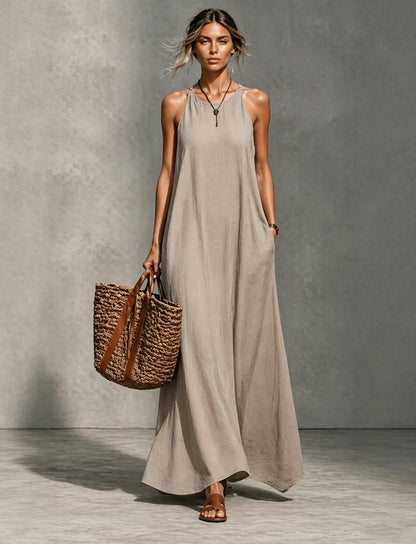 Women's Sleeveless Maxi Dress Casual Loose Fit Summer Sundress Elegant Solid Color Flowy Beach Vacation Dress