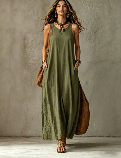 Women's Sleeveless Maxi Dress Casual Loose Fit Summer Sundress Elegant Solid Color Flowy Beach Vacation Dress