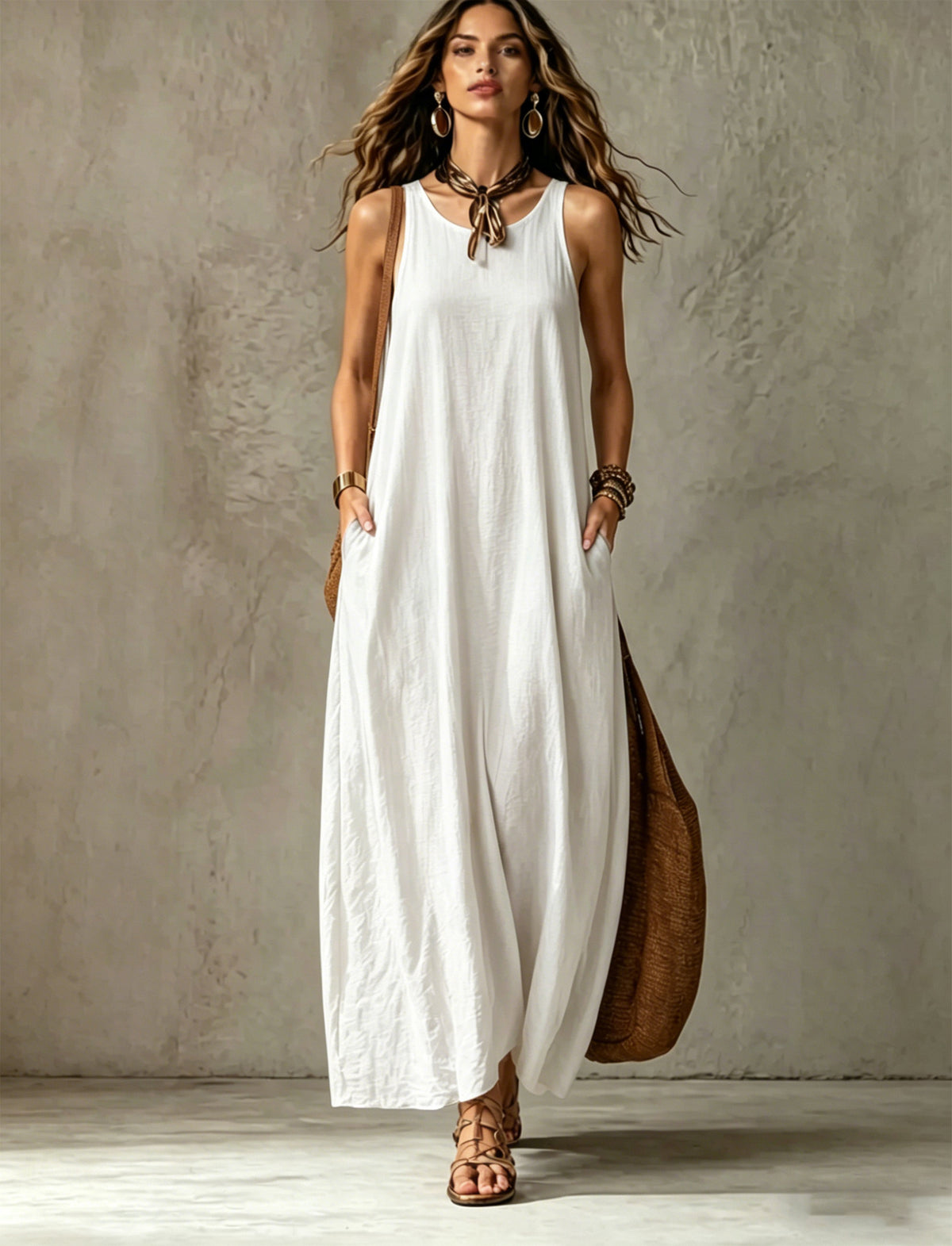 Women's Sleeveless Maxi Dress Casual Loose Fit Summer Sundress Elegant Solid Color Flowy Beach Vacation Dress - Seldom Seen Styles