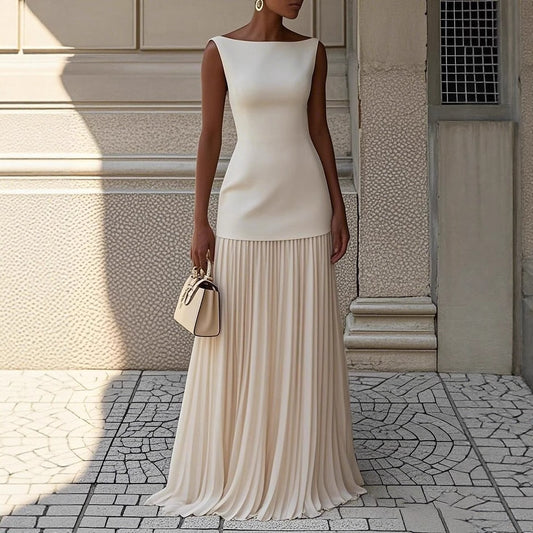 Women's Sleeveless Maxi Dress Set Elegant Two Piece Outfit Pleated Skirt and Fitted Top Formal Occasion Dress - Seldom Seen Styles