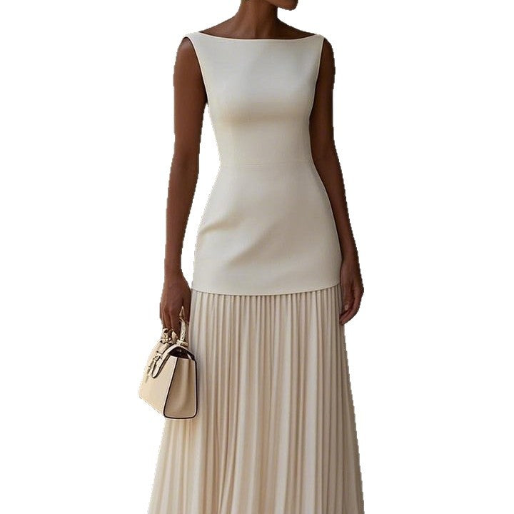 Women's Sleeveless Maxi Dress Set Elegant Two Piece Outfit Pleated Skirt and Fitted Top Formal Occasion Dress - Seldom Seen Styles