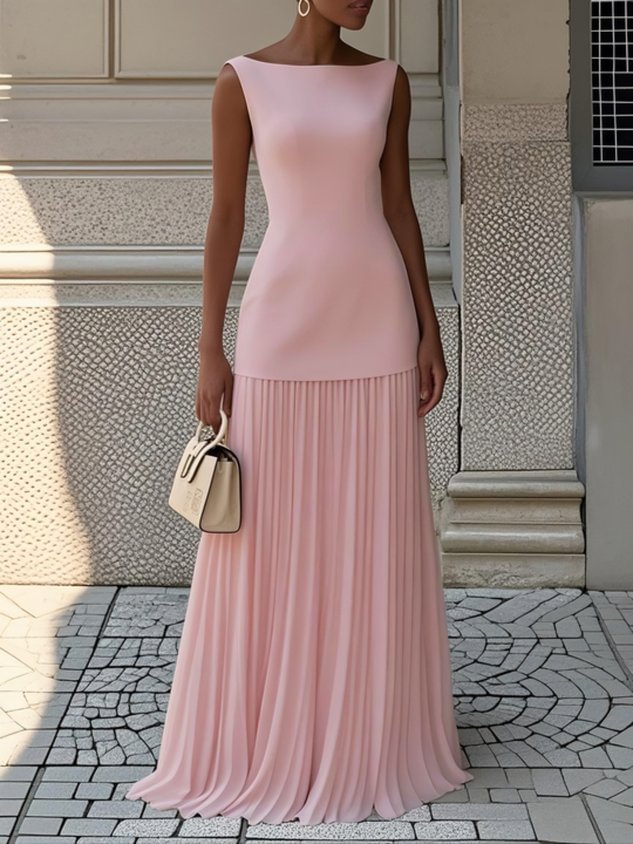 Women's Sleeveless Maxi Dress Set Elegant Two Piece Outfit Pleated Skirt and Fitted Top Formal Occasion Dress - Seldom Seen Styles