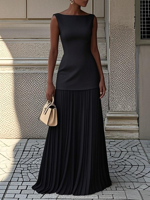 Women's Sleeveless Maxi Dress Set Elegant Two Piece Outfit Pleated Skirt and Fitted Top Formal Occasion Dress - Seldom Seen Styles