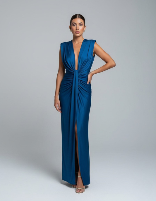 Women’s Sleeveless Maxi Dress with Deep V Neckline and Front Slit - Seldom Seen Styles