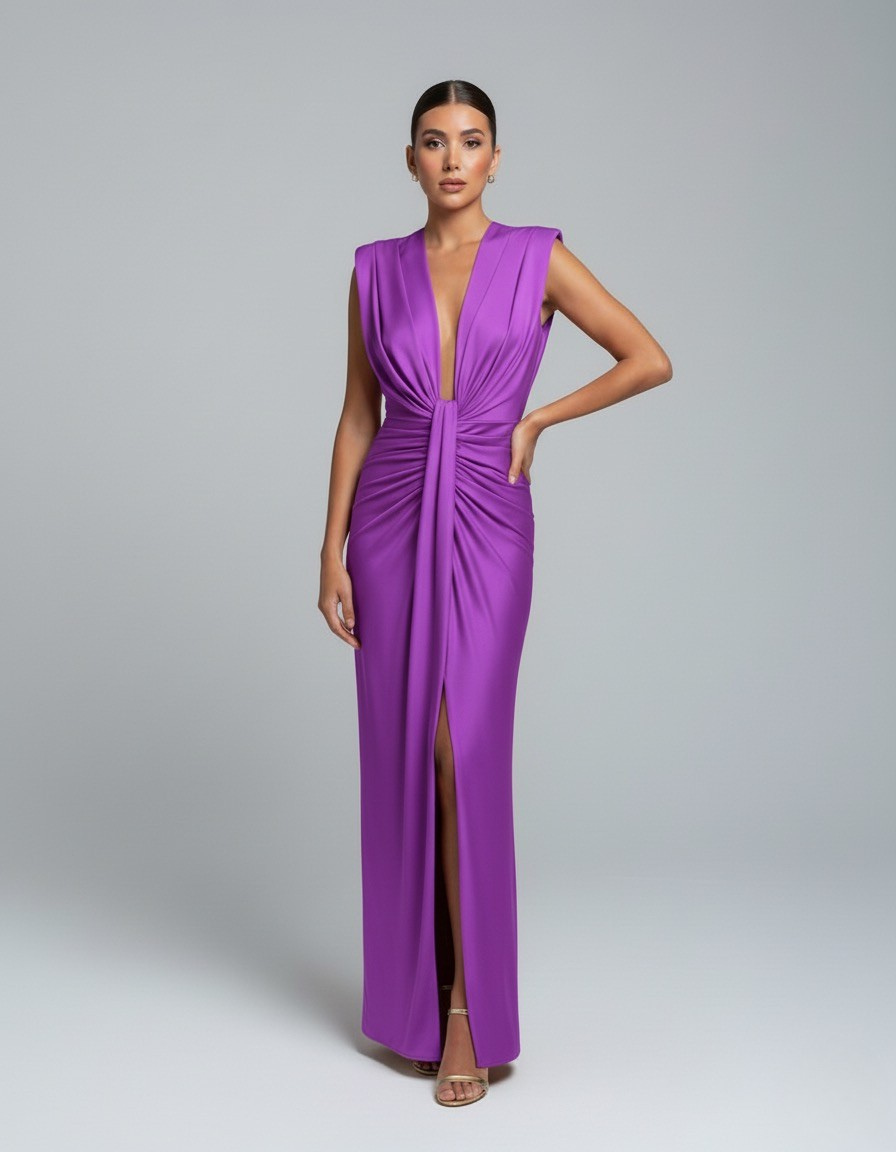 Women’s Sleeveless Maxi Dress with Deep V Neckline and Front Slit - Seldom Seen Styles