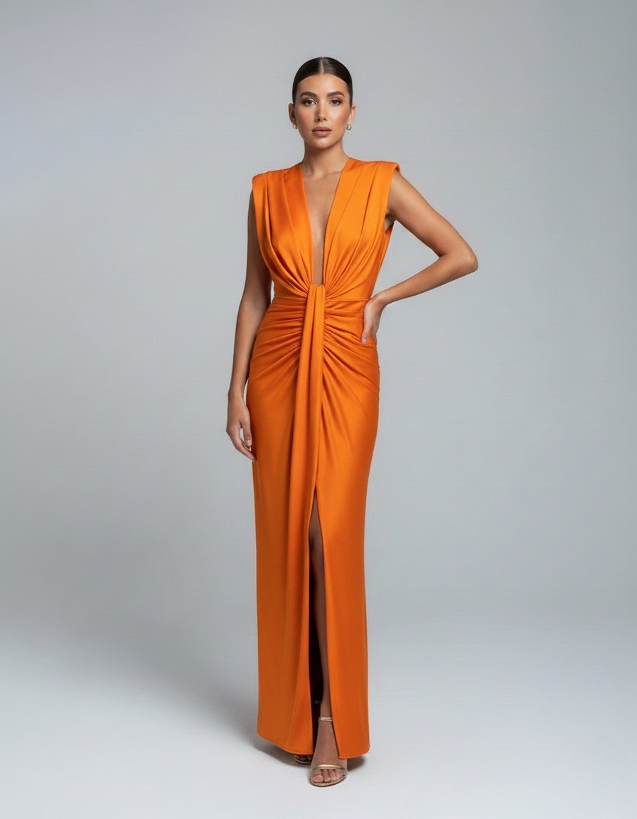 Women’s Sleeveless Maxi Dress with Deep V Neckline and Front Slit - Seldom Seen Styles