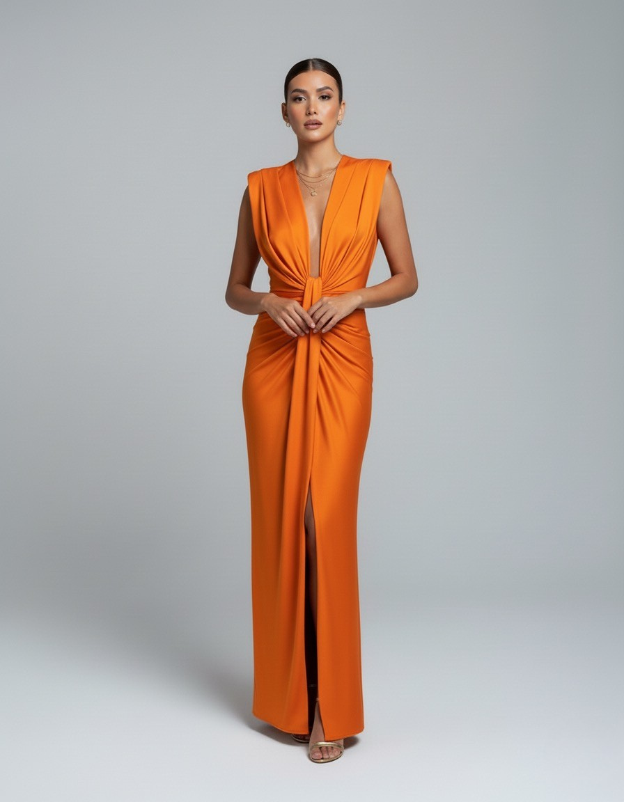Women’s Sleeveless Maxi Dress with Deep V Neckline and Front Slit - Seldom Seen Styles