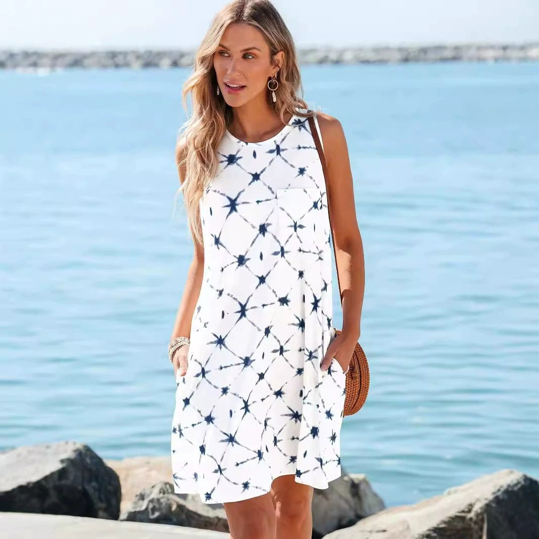 Women's Sleeveless Shift Dress Floral Print Casual Summer Dress Pocket Beach Vacation Sundress - Seldom Seen Styles