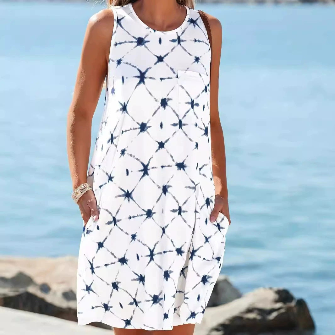 Women's Sleeveless Shift Dress Floral Print Casual Summer Dress Pocket Beach Vacation Sundress - Seldom Seen Styles