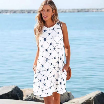 Women's Sleeveless Shift Dress Floral Print Casual Summer Dress Pocket Beach Vacation Sundress