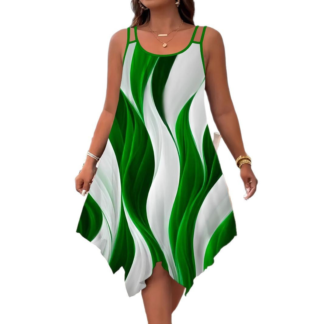 Women's Sleeveless Swing Dress Abstract Print Casual Summer Midi Dress - Seldom Seen Styles