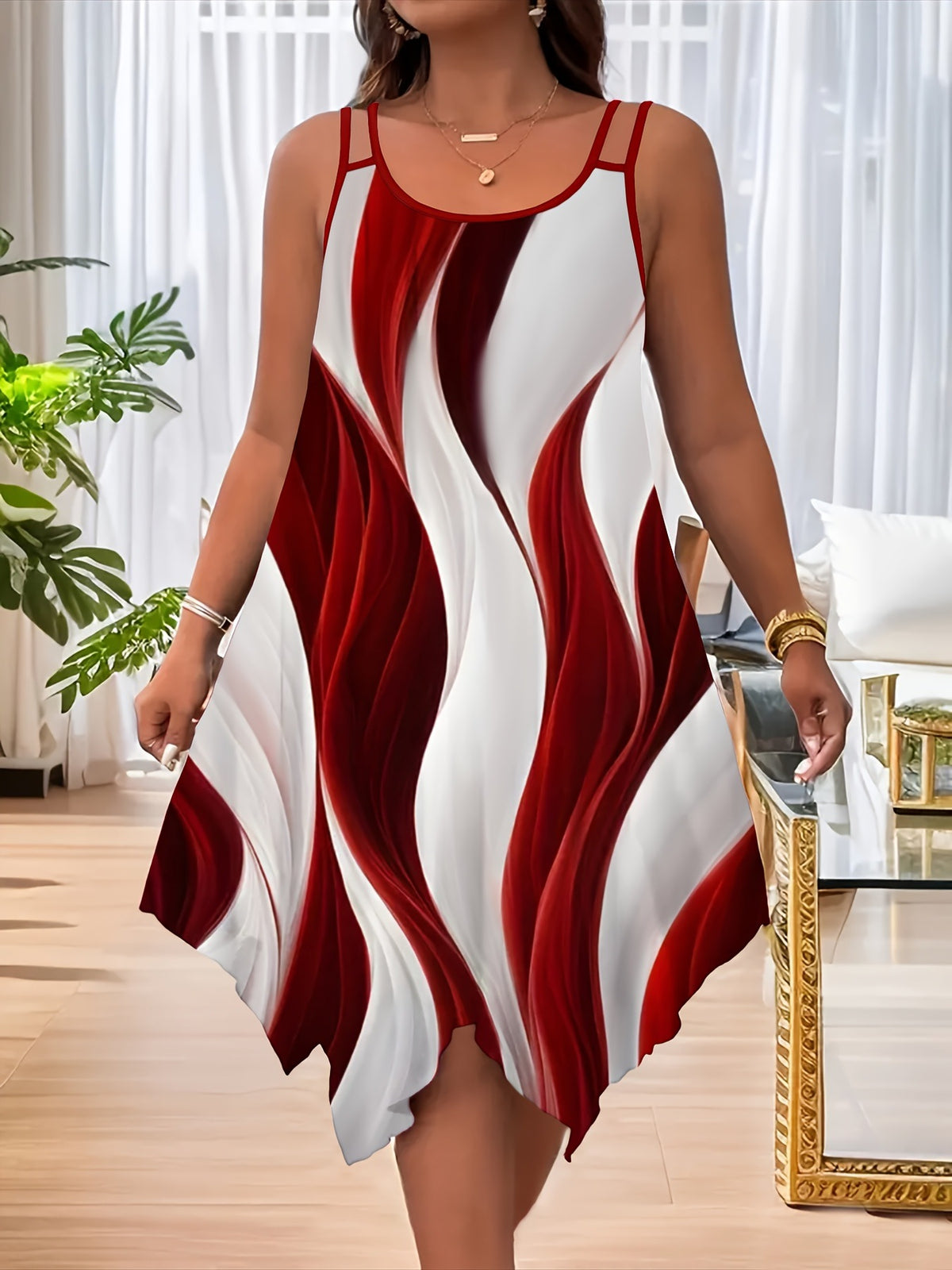 Women's Sleeveless Swing Dress Abstract Print Casual Summer Midi Dress - Seldom Seen Styles