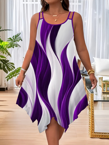 Women's Sleeveless Swing Dress Abstract Print Casual Summer Midi Dress