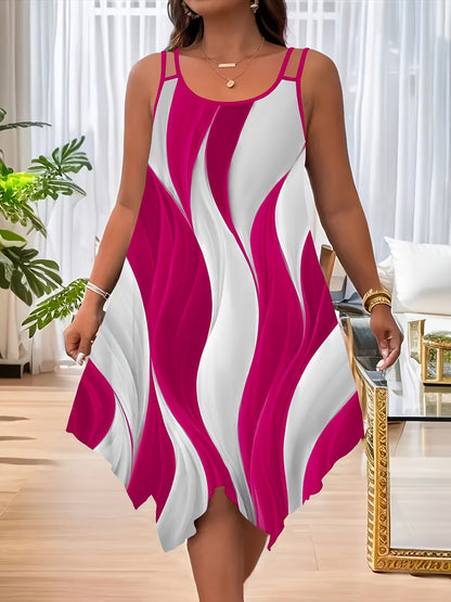 Women's Sleeveless Swing Dress Abstract Print Casual Summer Midi Dress